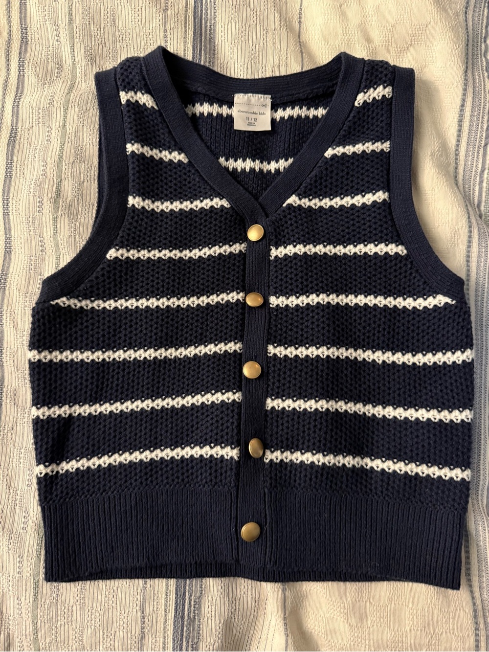 abercrombie kids Navy & White Striped V-Neck Knit Vest